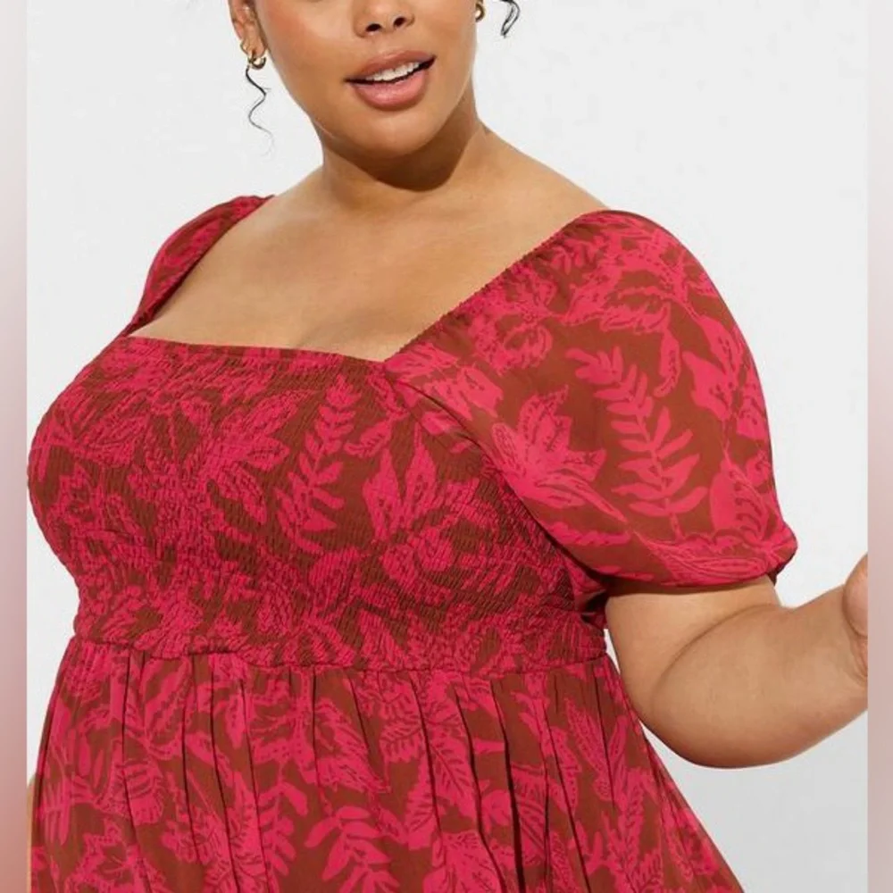 Torrid Tea Length Smocked Bodice A-Line Leaf Print Dress Size 3x